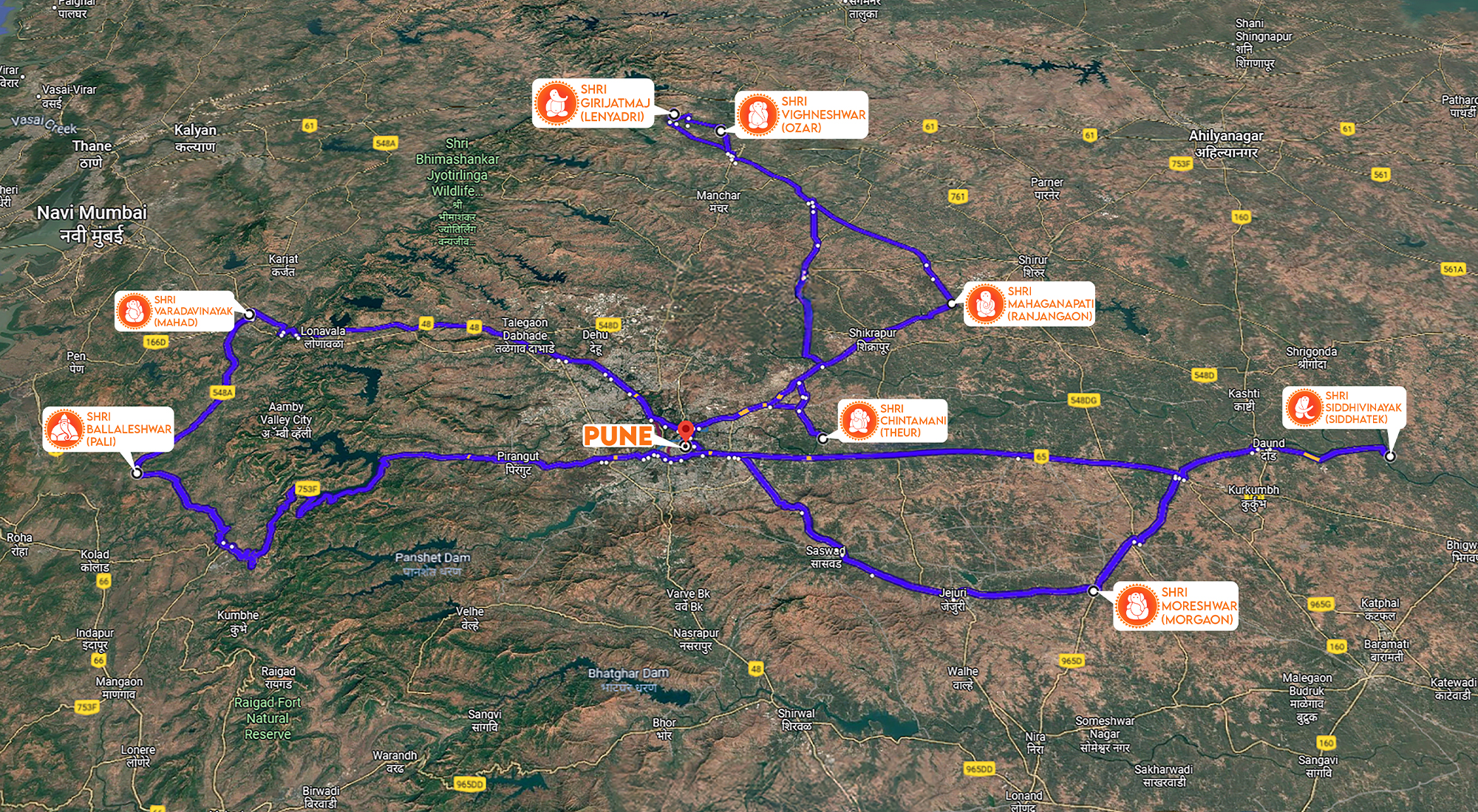 Ashtavinayak Map Route